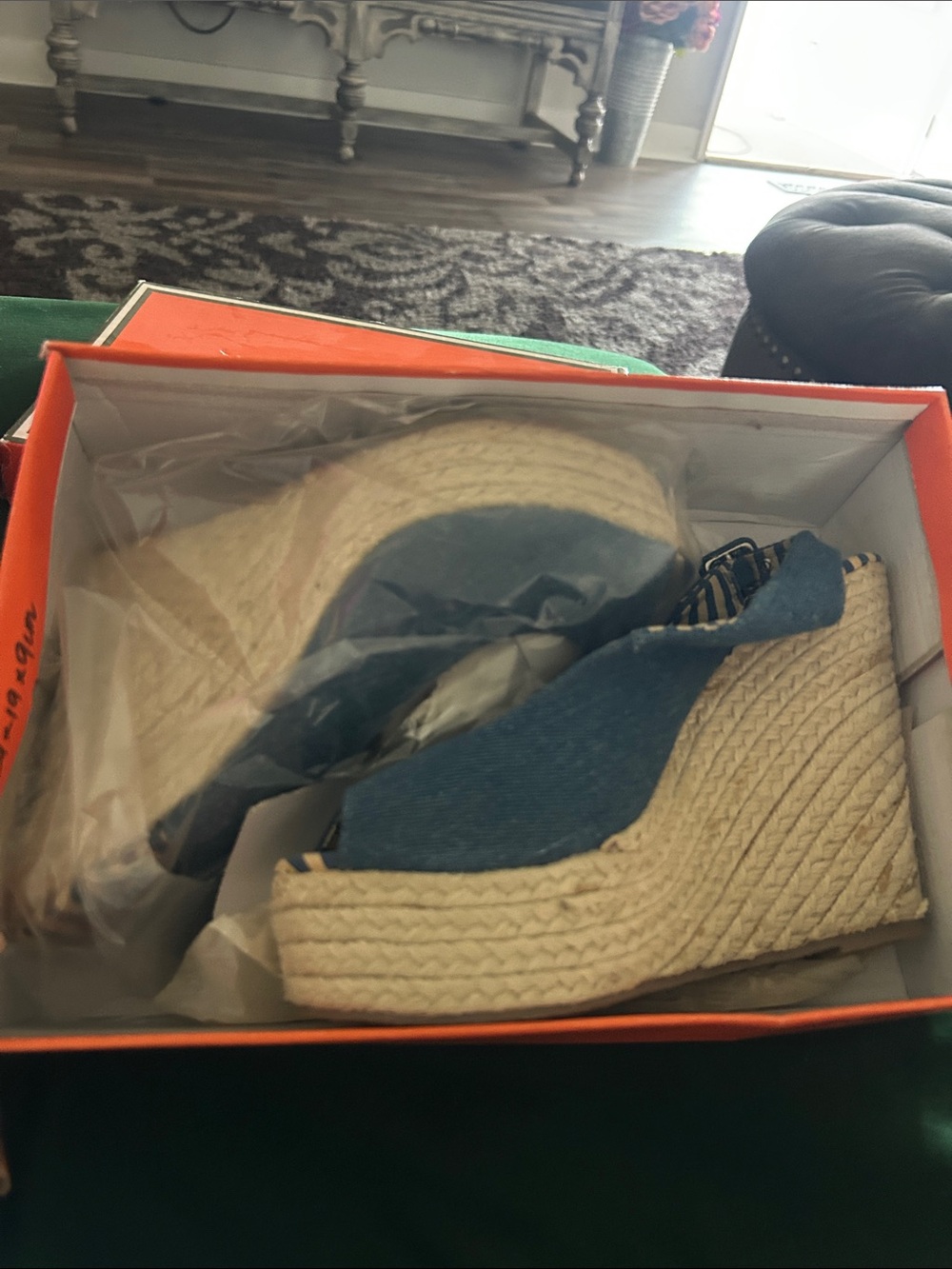 Charles Albert Denim Blue Espadrille Wedge Sandals